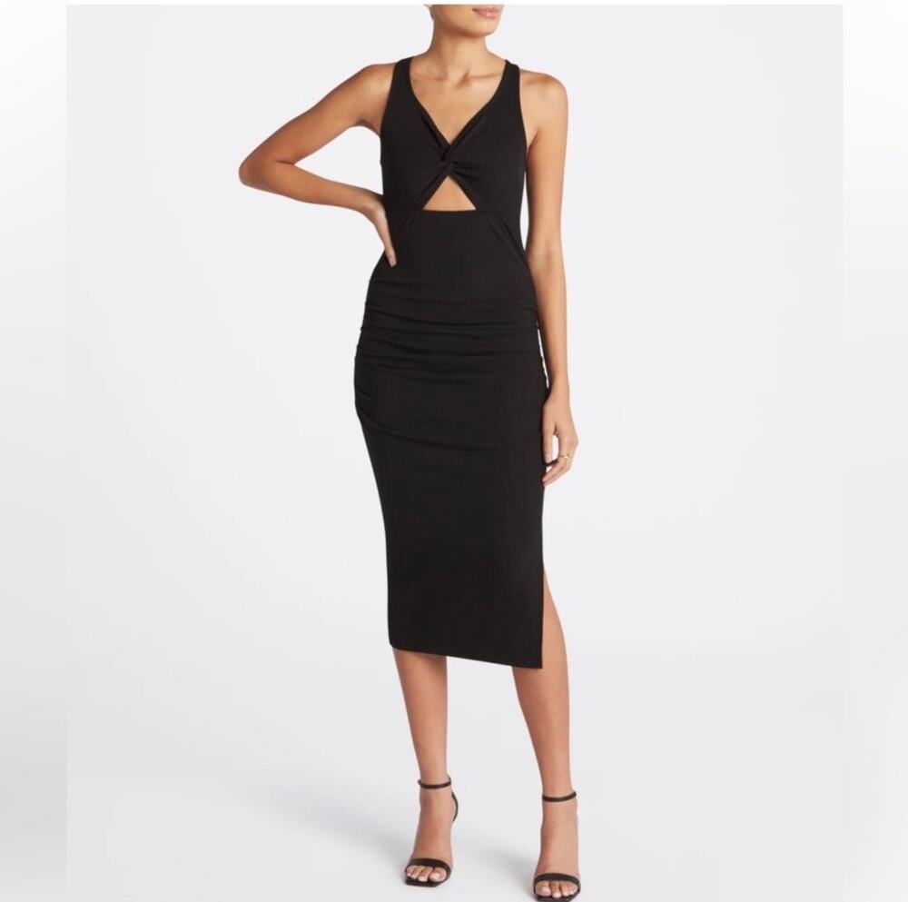 Michael Stars Guilia Dress Womens Medium NWT Blk Ultra Rib Rouched Keyhole Midi
